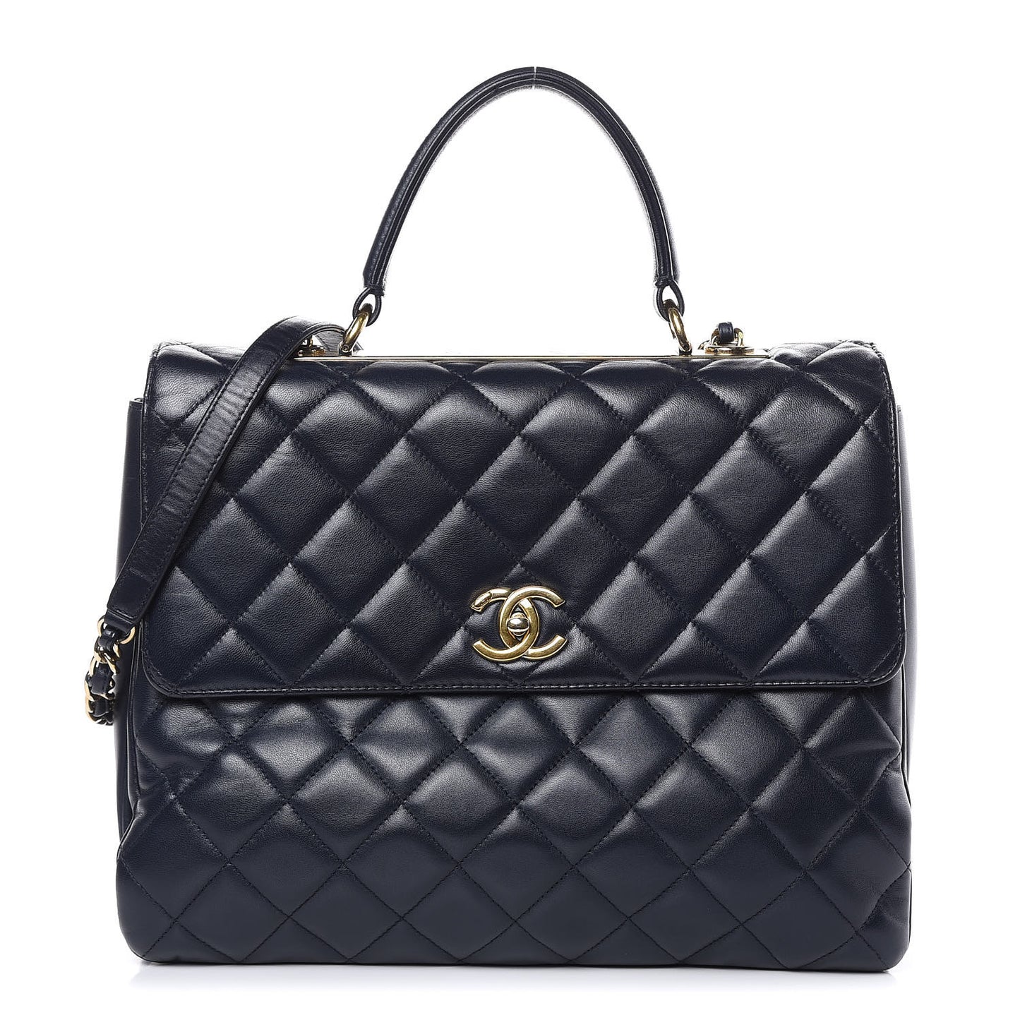 Lambskin Quilted Large Trendy CC Dual Handle Flap Bag Navy