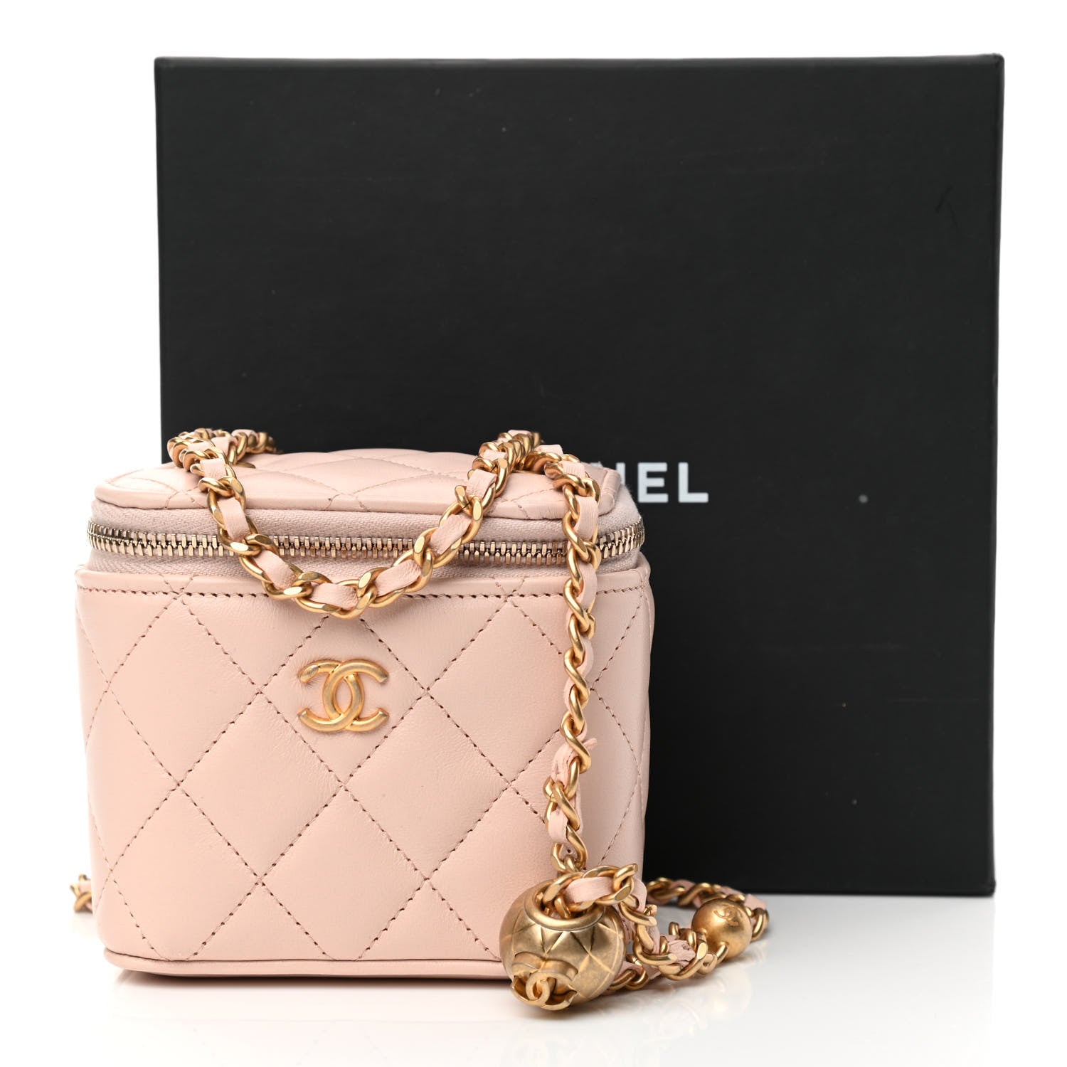 Chanel Lambskin Quilted Pearl Crush Mini Vanity Case With Chain Light Beige 11 of 11