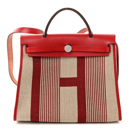 Hermes Vache Hunter Toile H Vibration Herbag Zip 31 PM Bordeaux Ficelle Rouge Piment 1 of 11