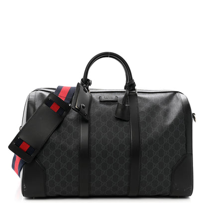 Gucci Soft GG Supreme Monogram Appia Calfskin Web Medium Carry On Duffle Bag Black Grey 1 of 11