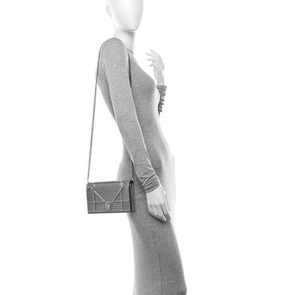 Christian Dior Metallic Patent Micro-Cannage Diorama Wallet on Chain Pouch Silver 2 of 11