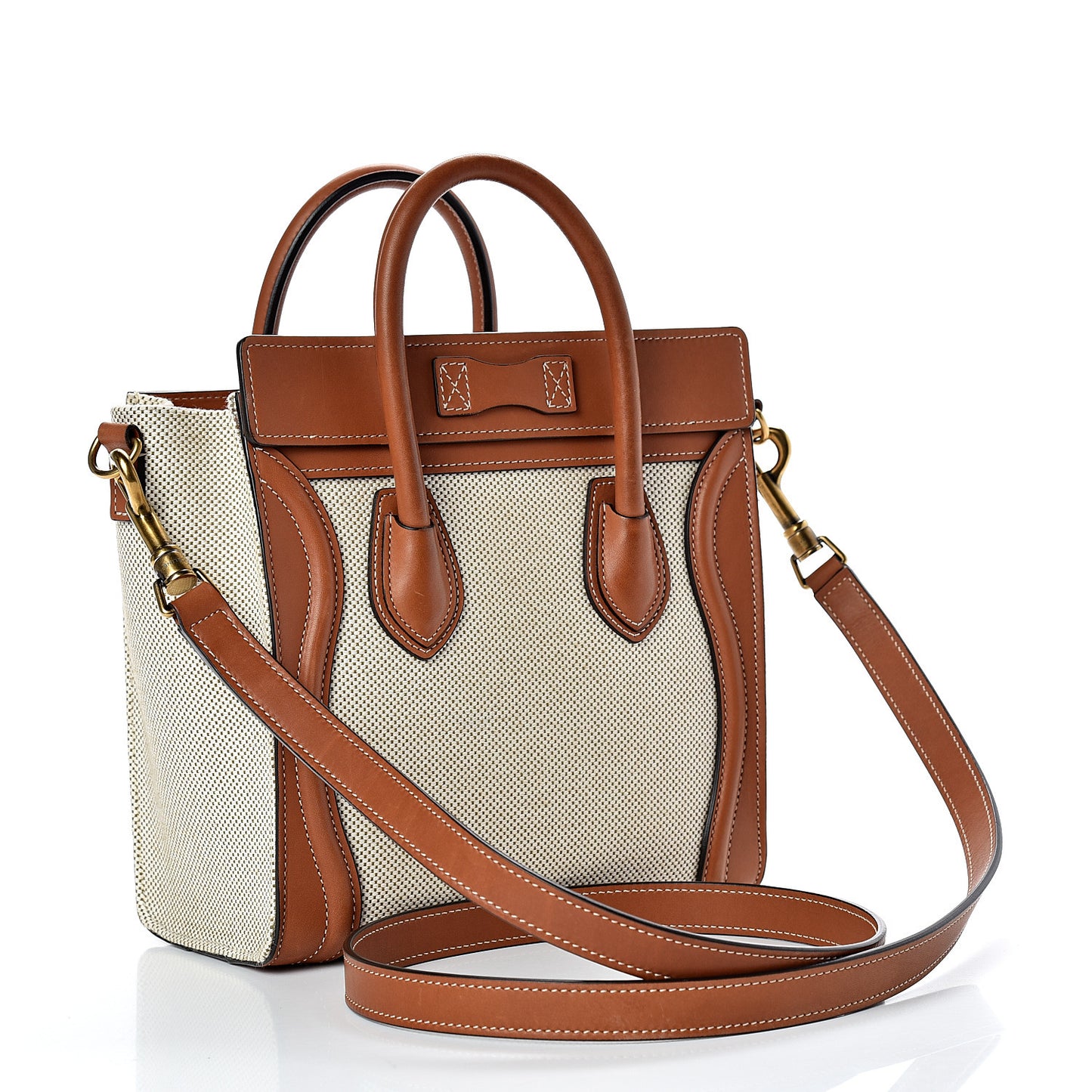 Textile Smooth Calfskin Nano Luggage Tan White