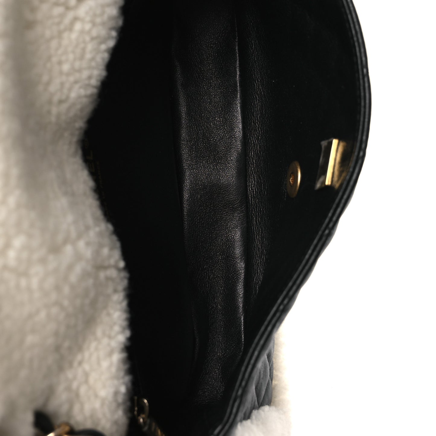 Lambskin Shearling Large CC Flap Bag Black White