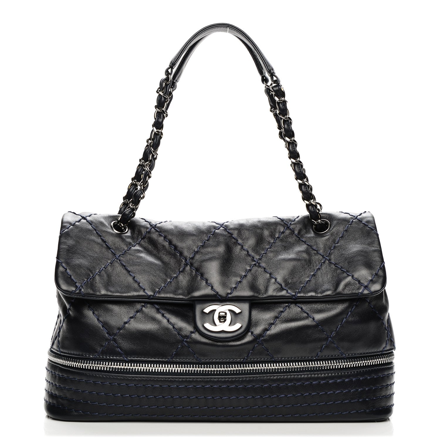 Chanel Calfskin Large Expandable Flap Bag Blue 1 of 7