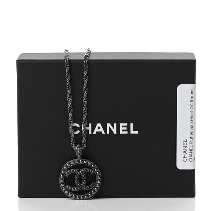 Chanel Ruthenium Pearl CC Round Pendant Necklace 7 of 7