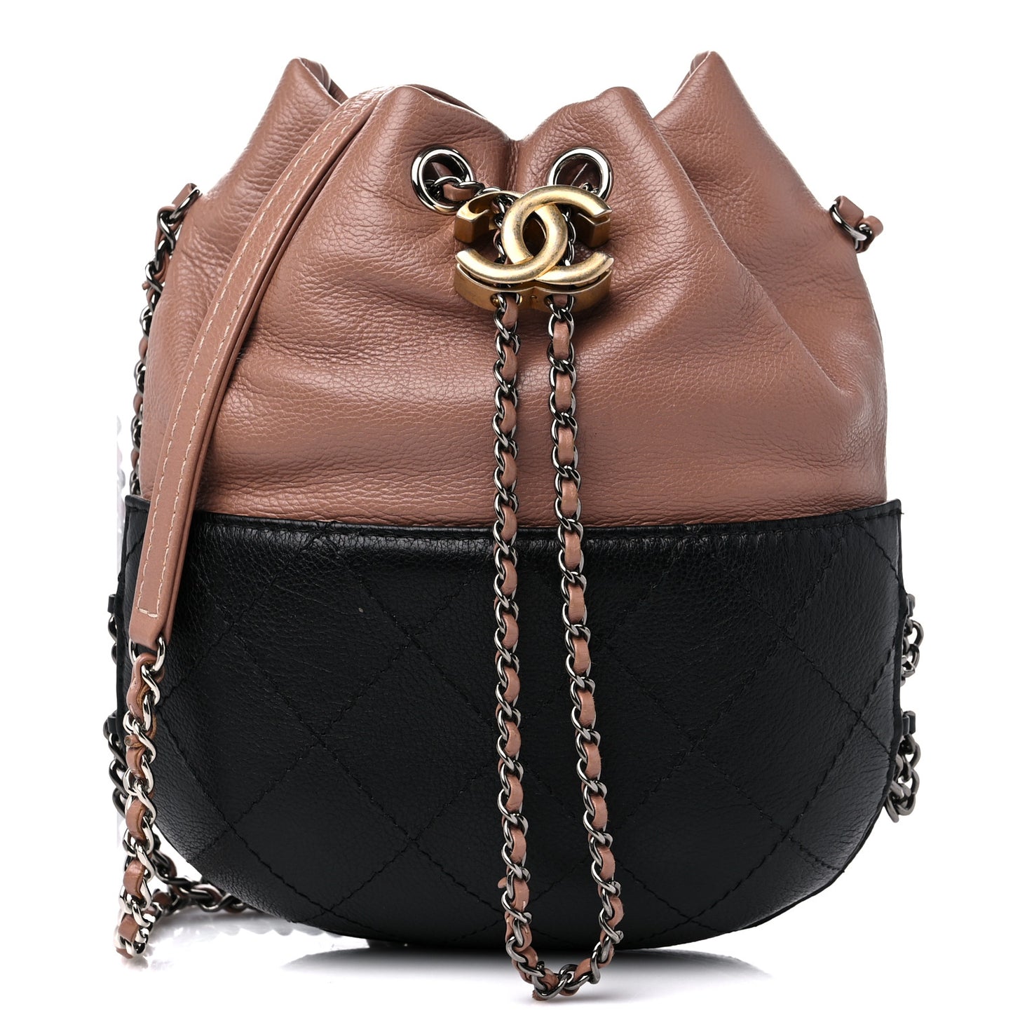 Calfskin Quilted Small Gabrielle Bucket Beige Black