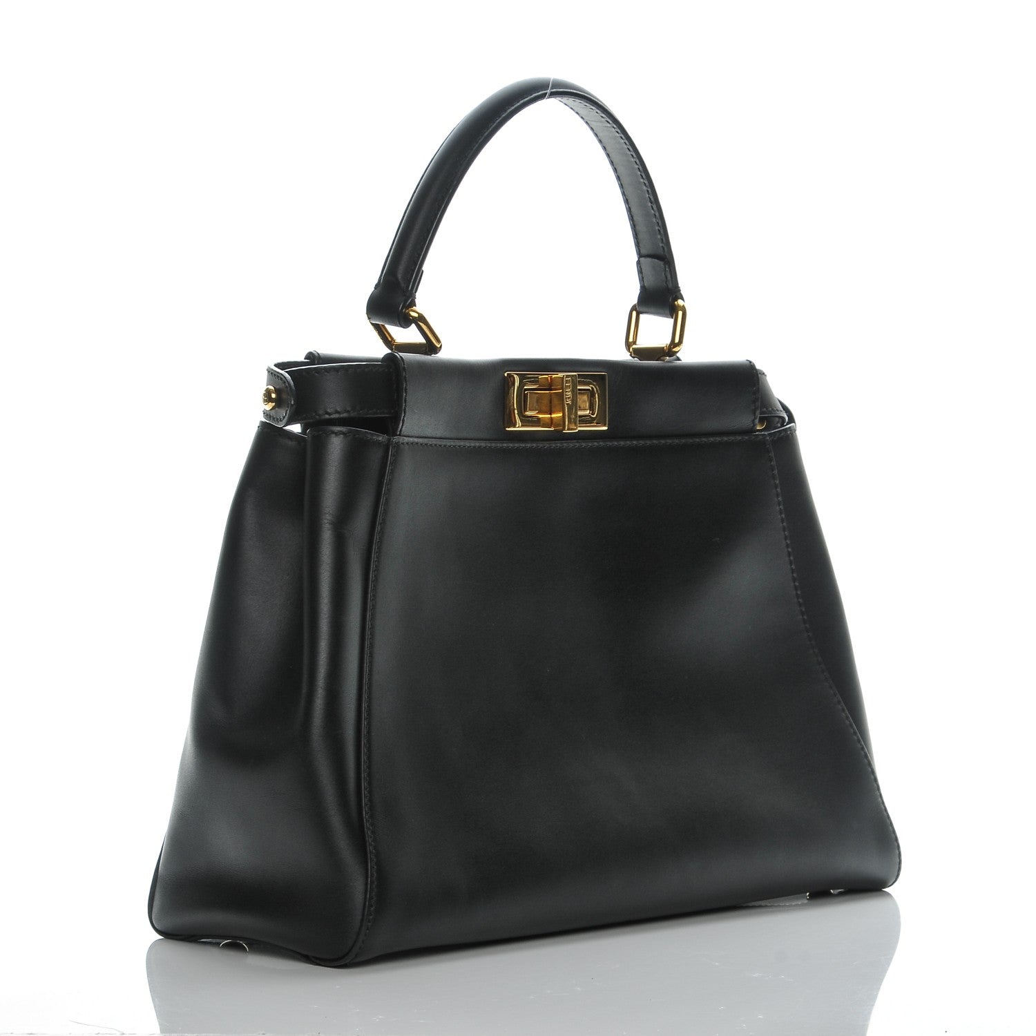 Fendi Vitello Morgan Shiny Nappa Medium Peekaboo Iconic Satchel Black 4 of 7
