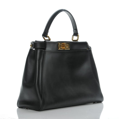 Fendi Vitello Morgan Shiny Nappa Medium Peekaboo Iconic Satchel Black 4 of 7