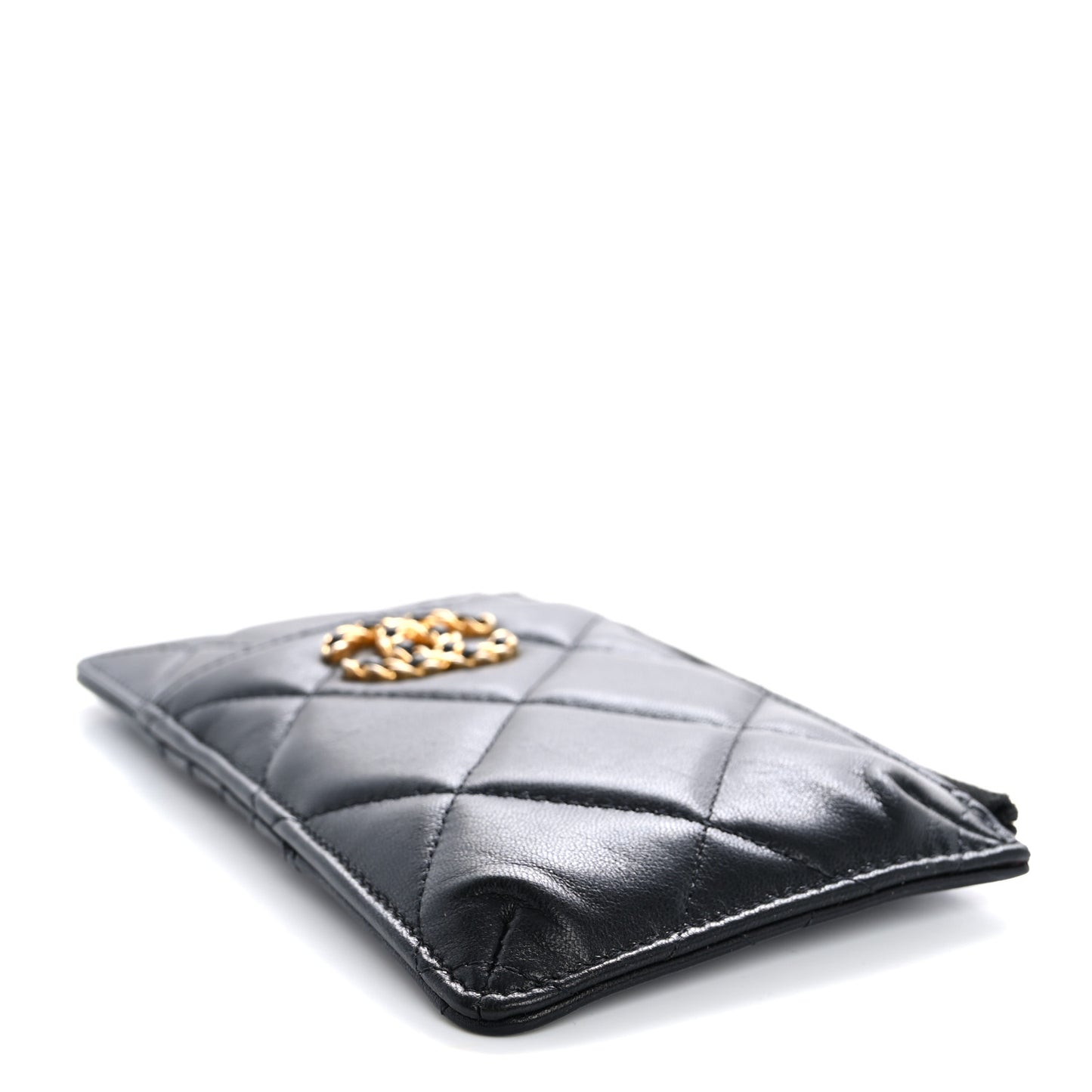 Goatskin Quilted Chanel 19 Phone and Card Holder Black