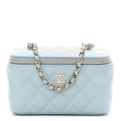 Chanel Caviar Quilted Small Tiny CC Vanity Case With Chain Light Blue 1 of 10