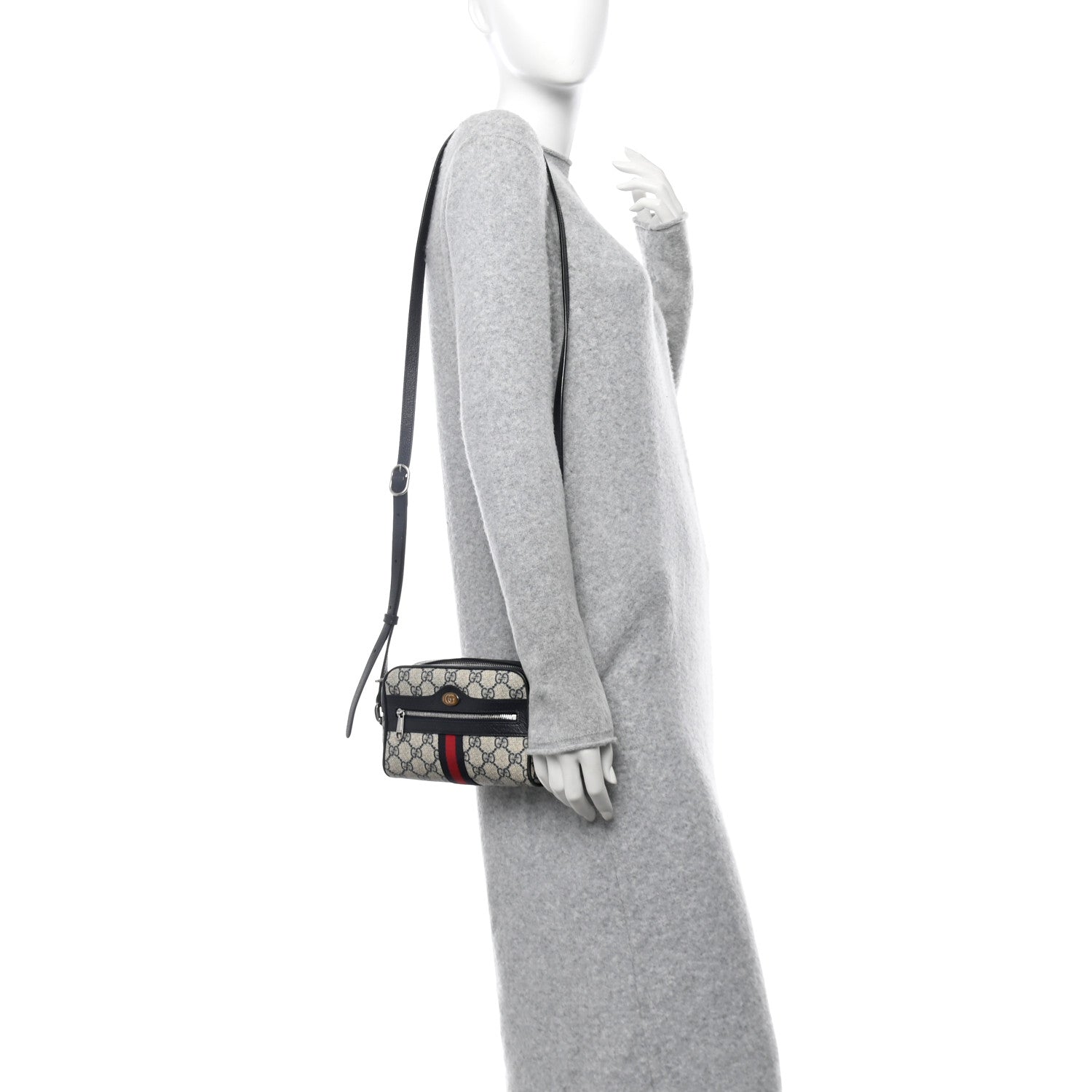 Gucci GG Supreme Monogram Textured Dollar Calfskin Web Mini Ophidia Shoulder Bag Beige Blue 2 of 12