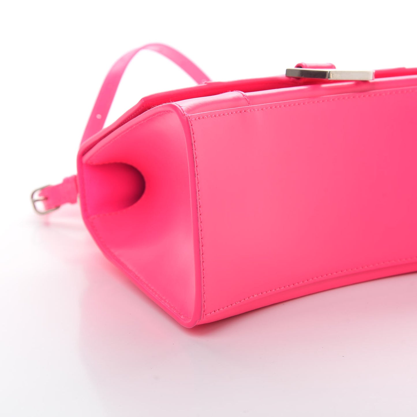 Shiny Box Calfskin Small Hourglass Top Handle Bag Hot Pink