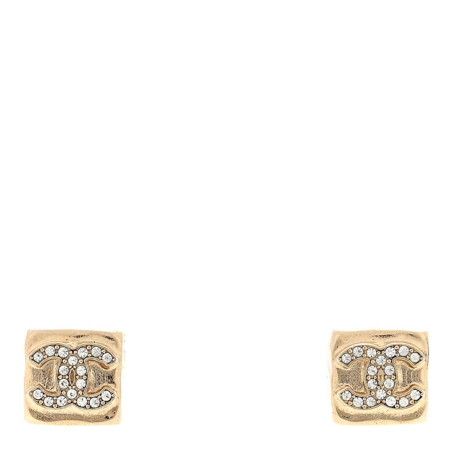 Metal Crystal Mini Square CC Earrings Gold