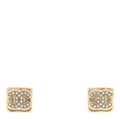 Chanel Metal Crystal Mini Square CC Earrings Gold 1 of 4