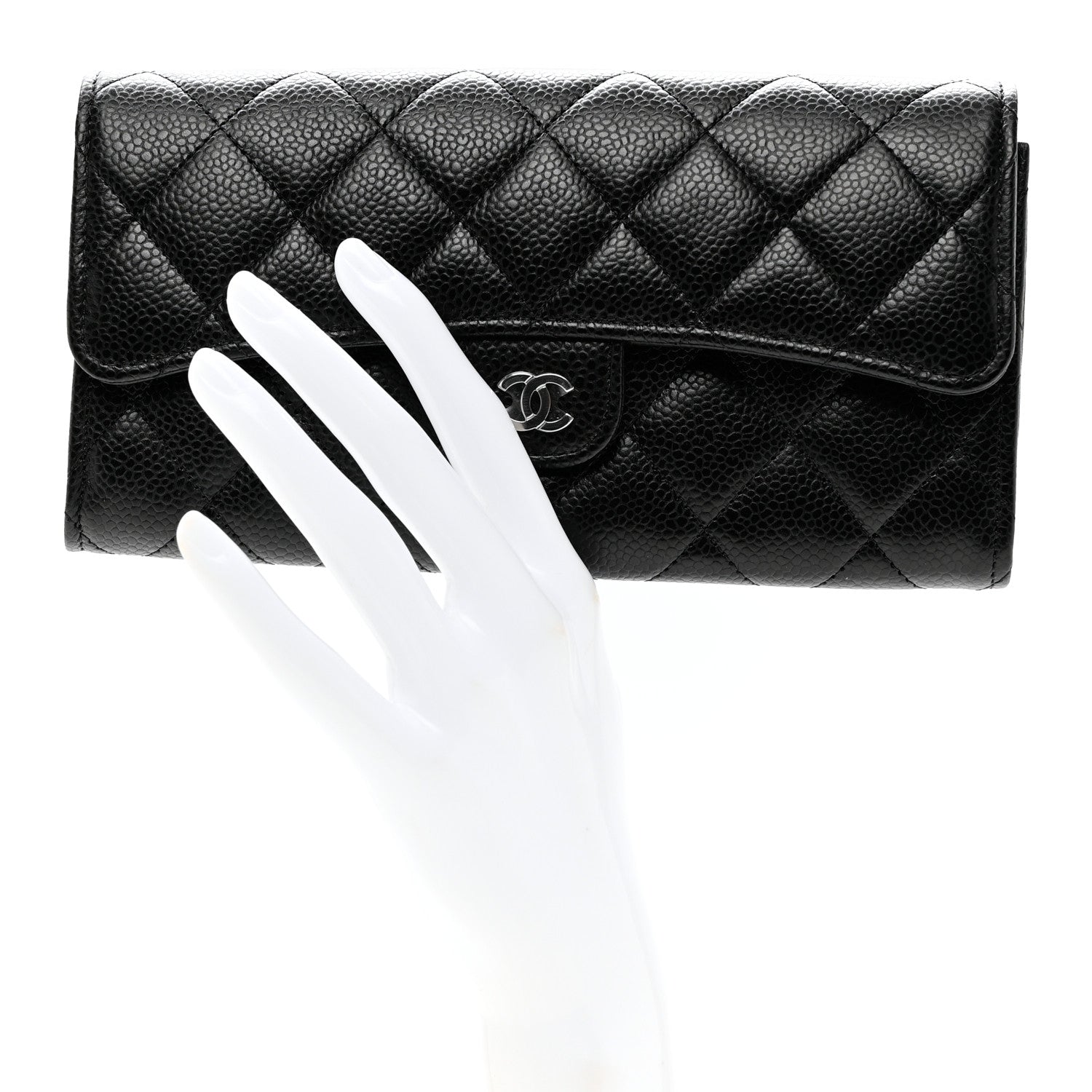Chanel Caviar Quilted Large Gusset Flap Wallet Black 2 of 7
