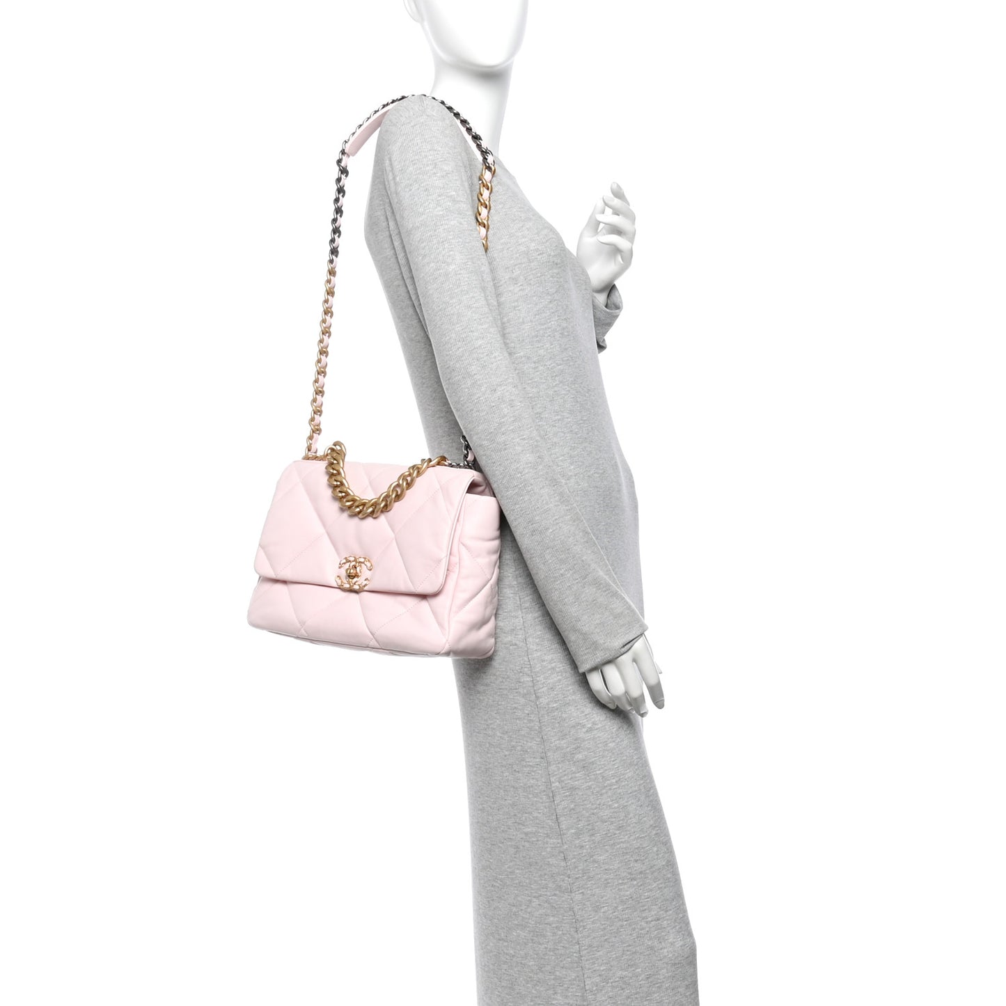 Lambskin Quilted Large Chanel 19 Flap Light Pink
