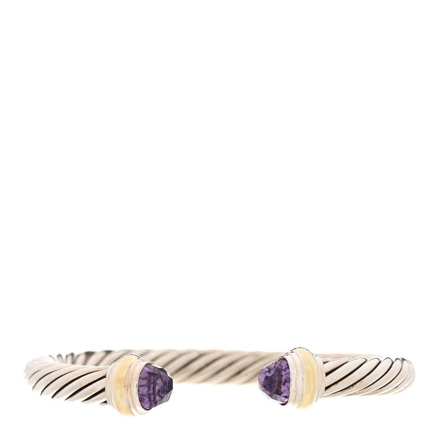 David Yurman Sterling Silver 14K Yellow Gold Amethyst 7mm Cable Classics Bracelet 1 of 3
