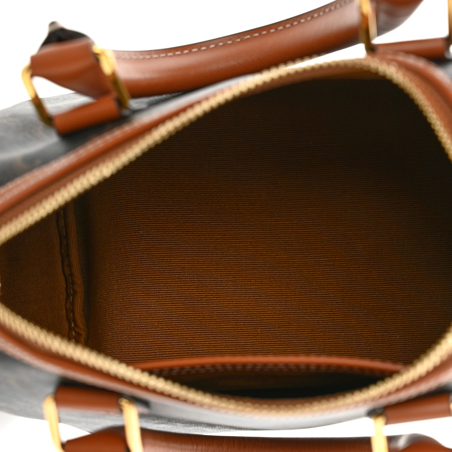 Celine Triomphe Canvas Calfskin Small Boston Bag Tan 5 of 9