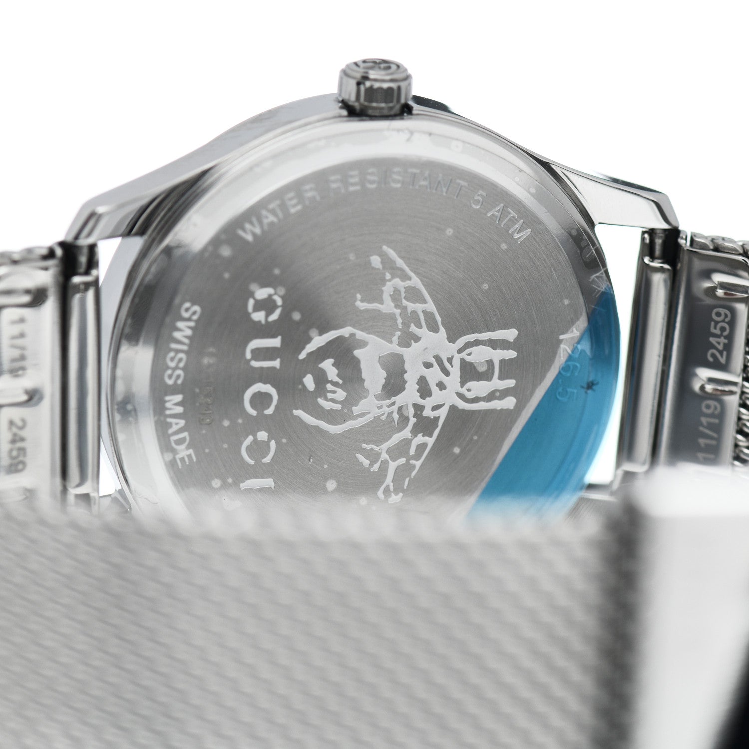 Gucci Stainless Steel Turquoise Mother of Pearl 29mm G-Timeless Charm Quartz Watch 4 of 5