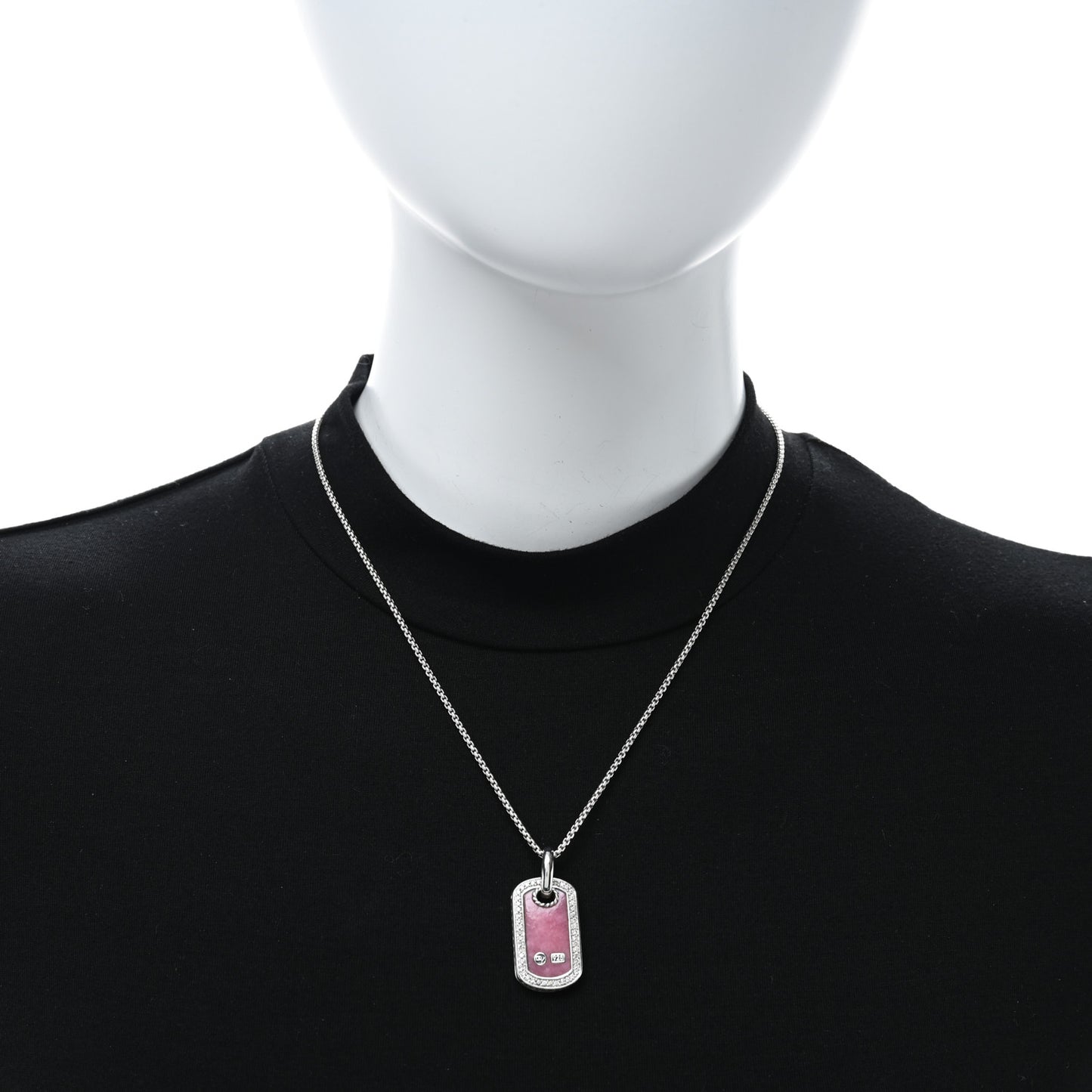 Sterling Silver Diamond Rhodochrosite Dog Tag Necklace