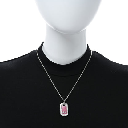 David Yurman Sterling Silver Diamond Rhodochrosite Dog Tag Necklace 3 of 4