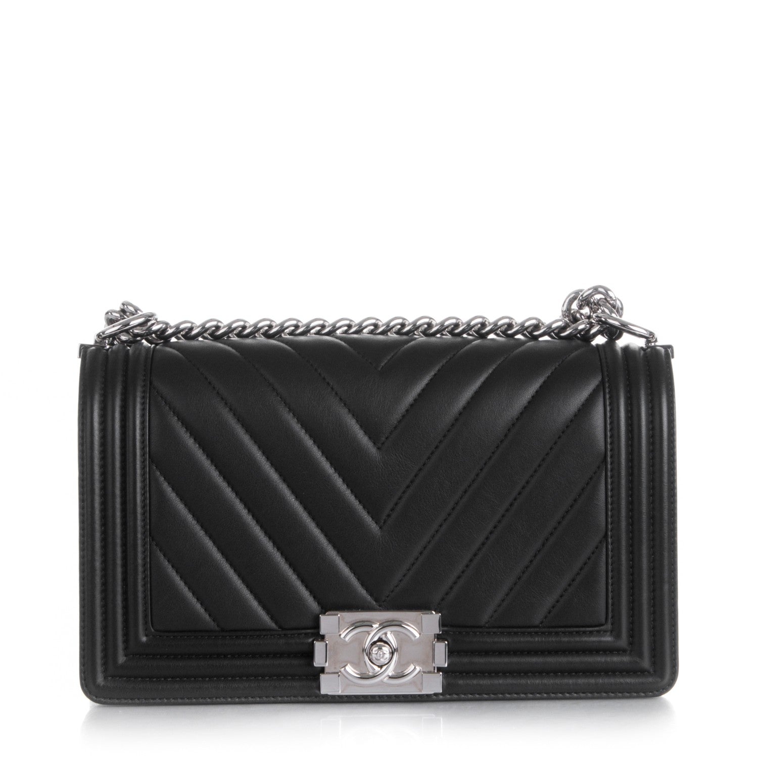 Chanel Calfskin Chevron Quilted Medium Boy Flap Black 1 of 8