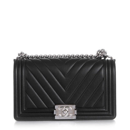 Chanel Calfskin Chevron Quilted Medium Boy Flap Black 1 of 8