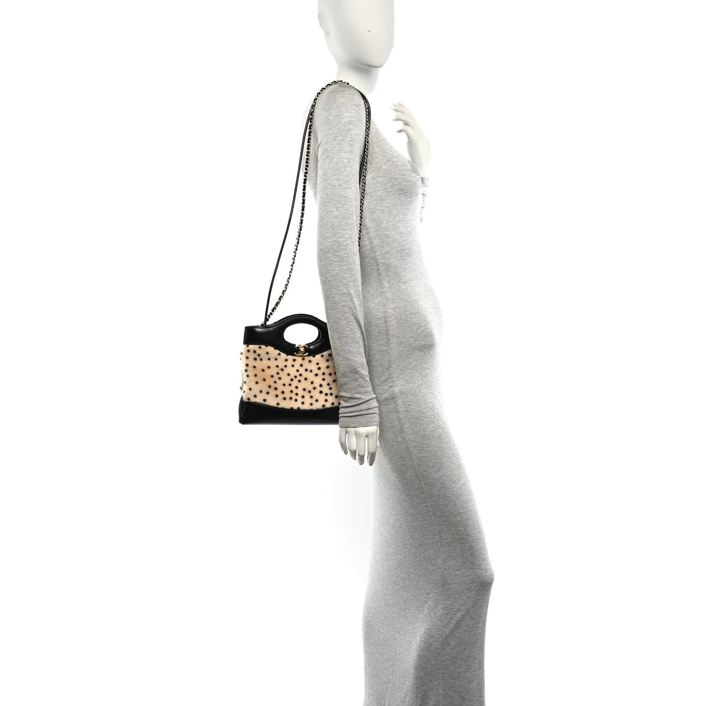 Shiny Lambskin Pony Hair Cheetah Printed Mini 31 Shopping Bag Light Beige Black