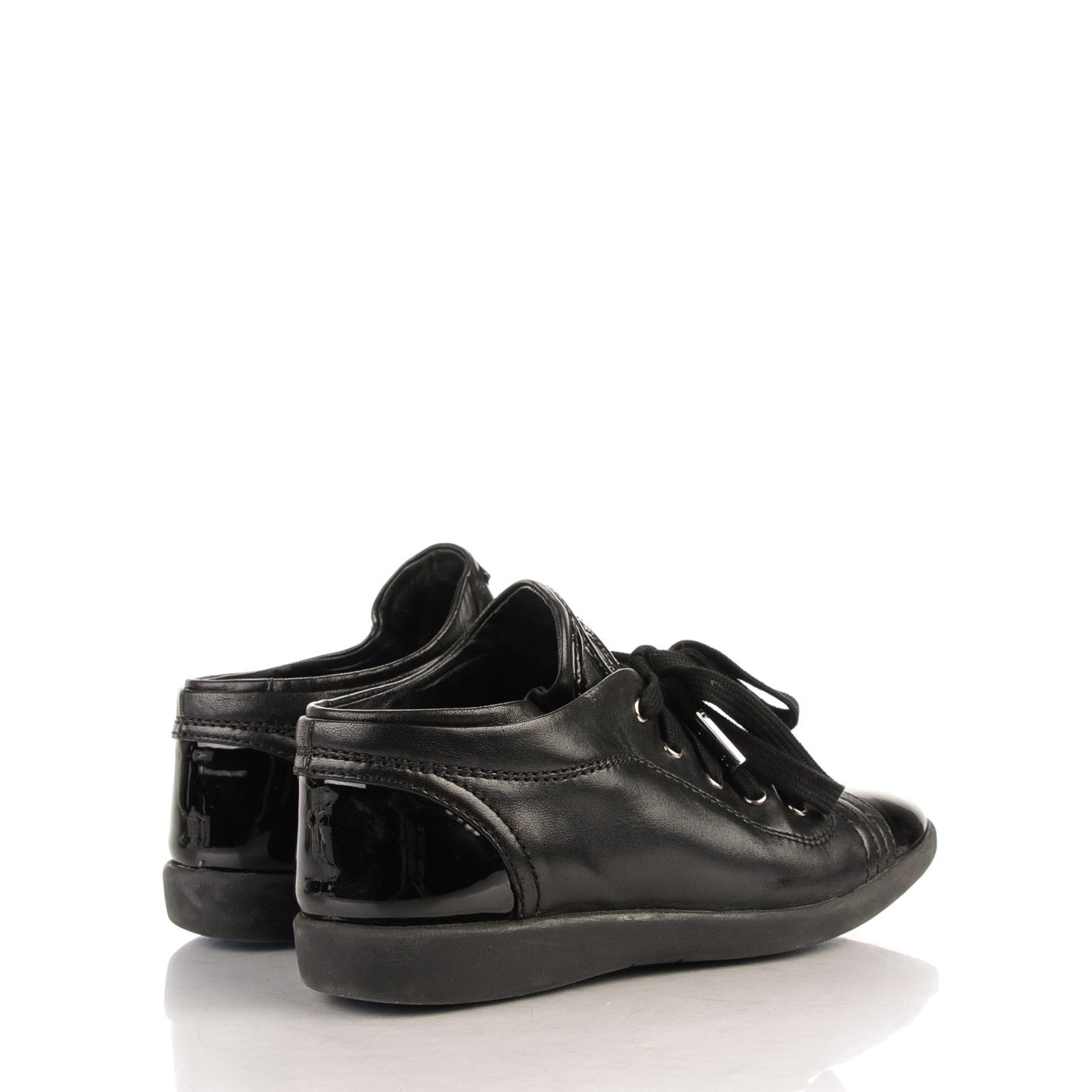 Chanel Lambskin Patent Cap Toe CC Sneakers 34.5 Black 5 of 10