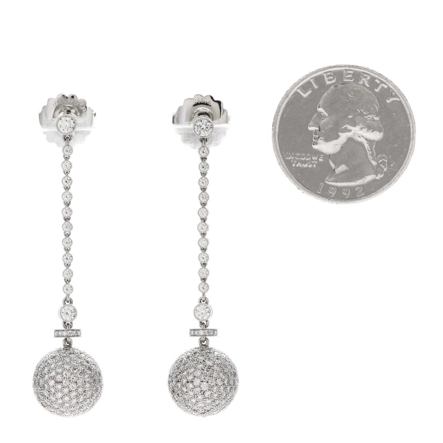 Tiffany Platinum Diamond Ball Drop Earrings 2 of 5