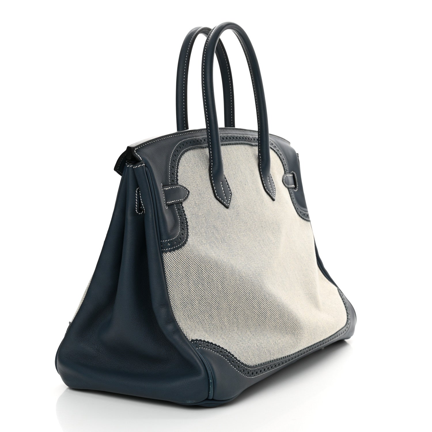 Hermes Swift Toile Ghillies Birkin 35  Bleu Saphir 3 of 13