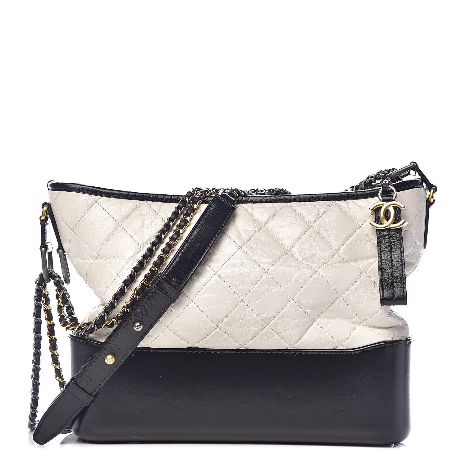 Chanel Aged Calfskin Quilted Medium Gabrielle Hobo Black White 1 of 13