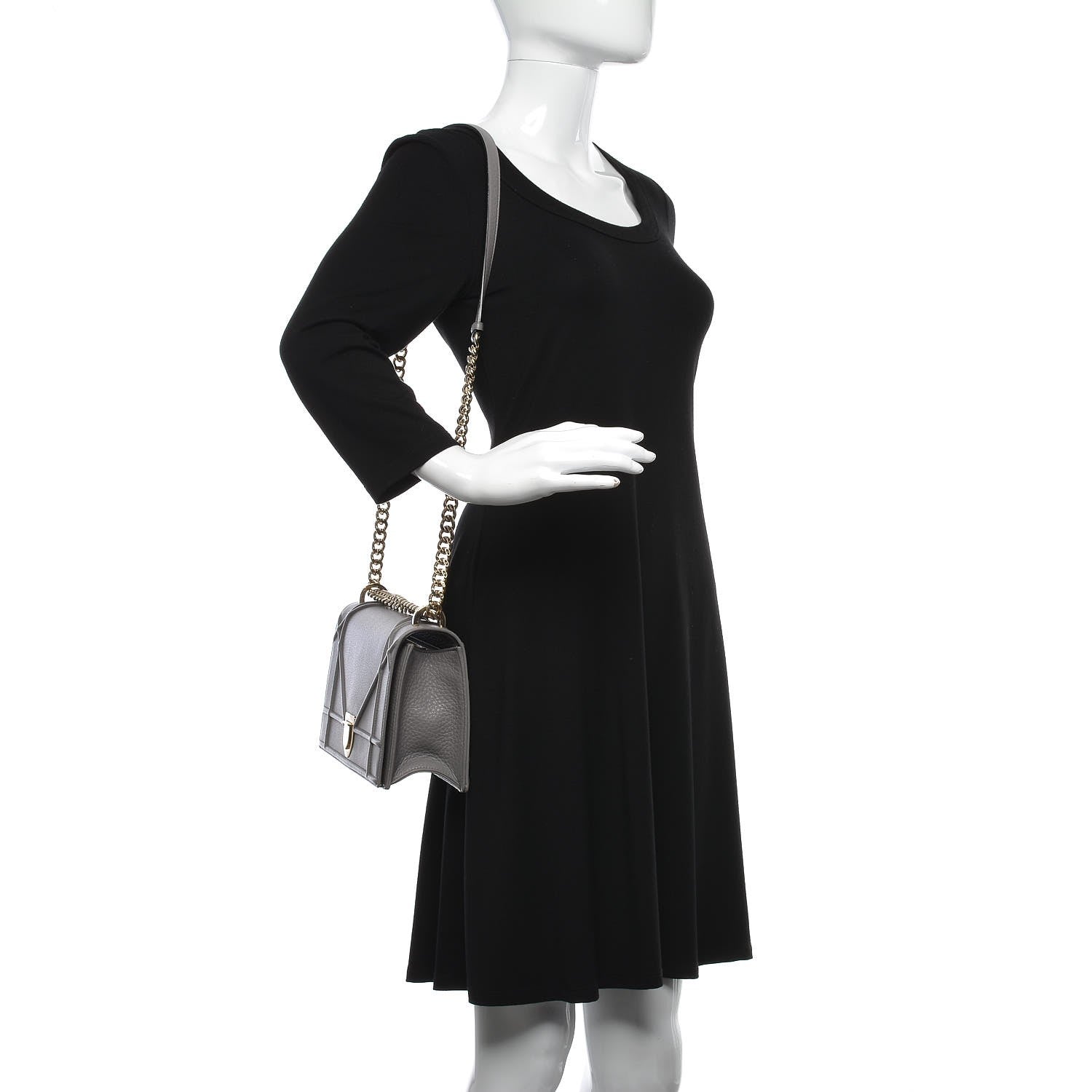 Christian Dior Grained Calfskin Medium Diorama Flap Bag Gris 2 of 7