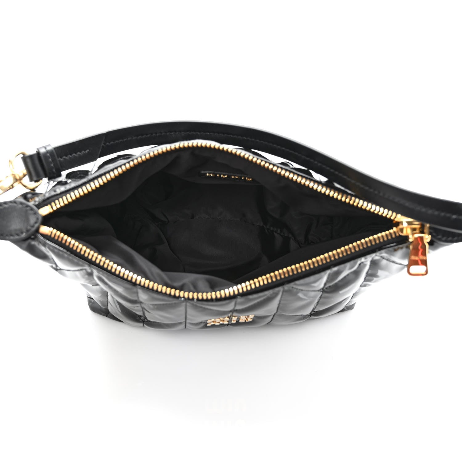 Miu Miu Iridescent Fabric Quilted Mini Spirit Ciré Bag Black 4 of 8