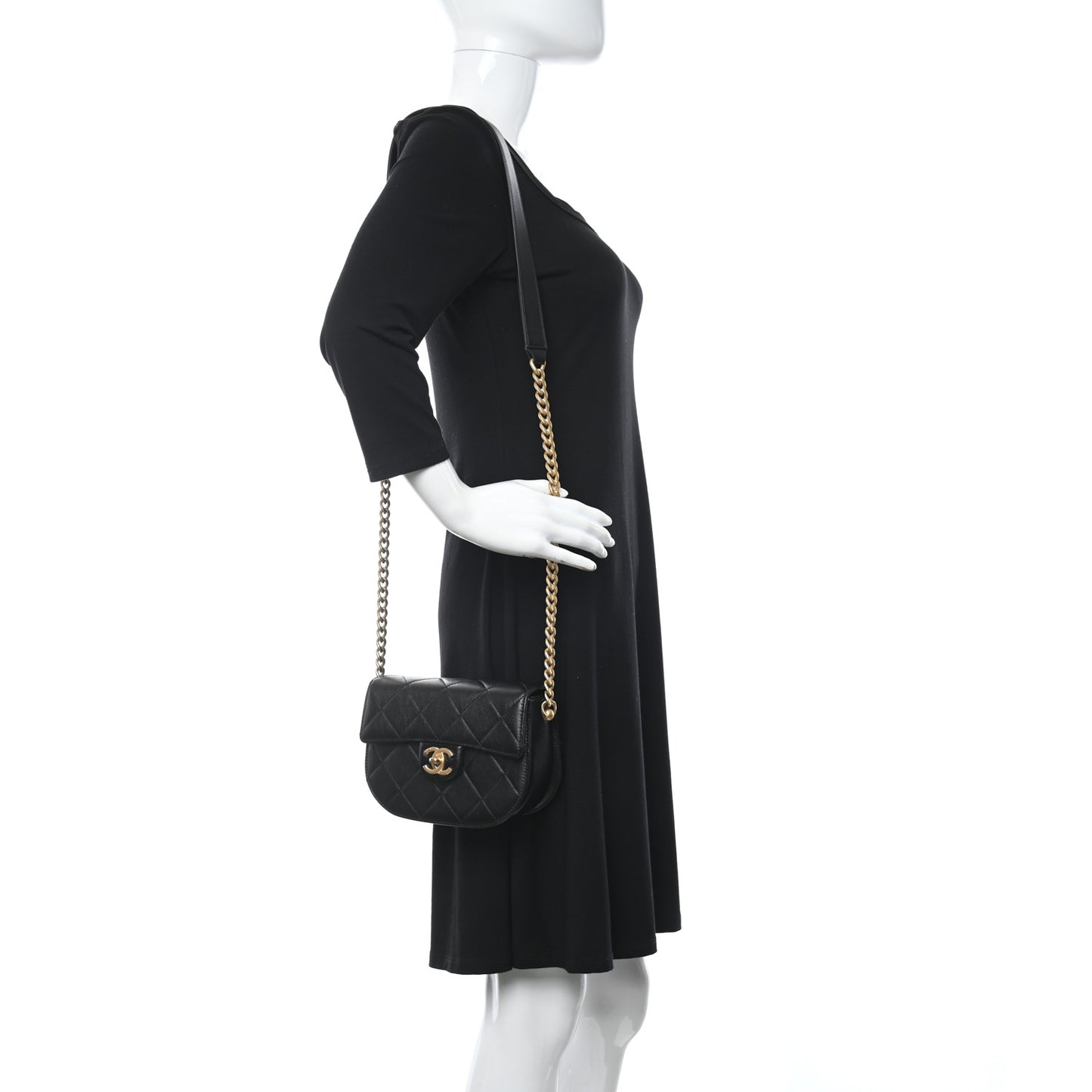 Calfskin Quilted Moon Messenger Black