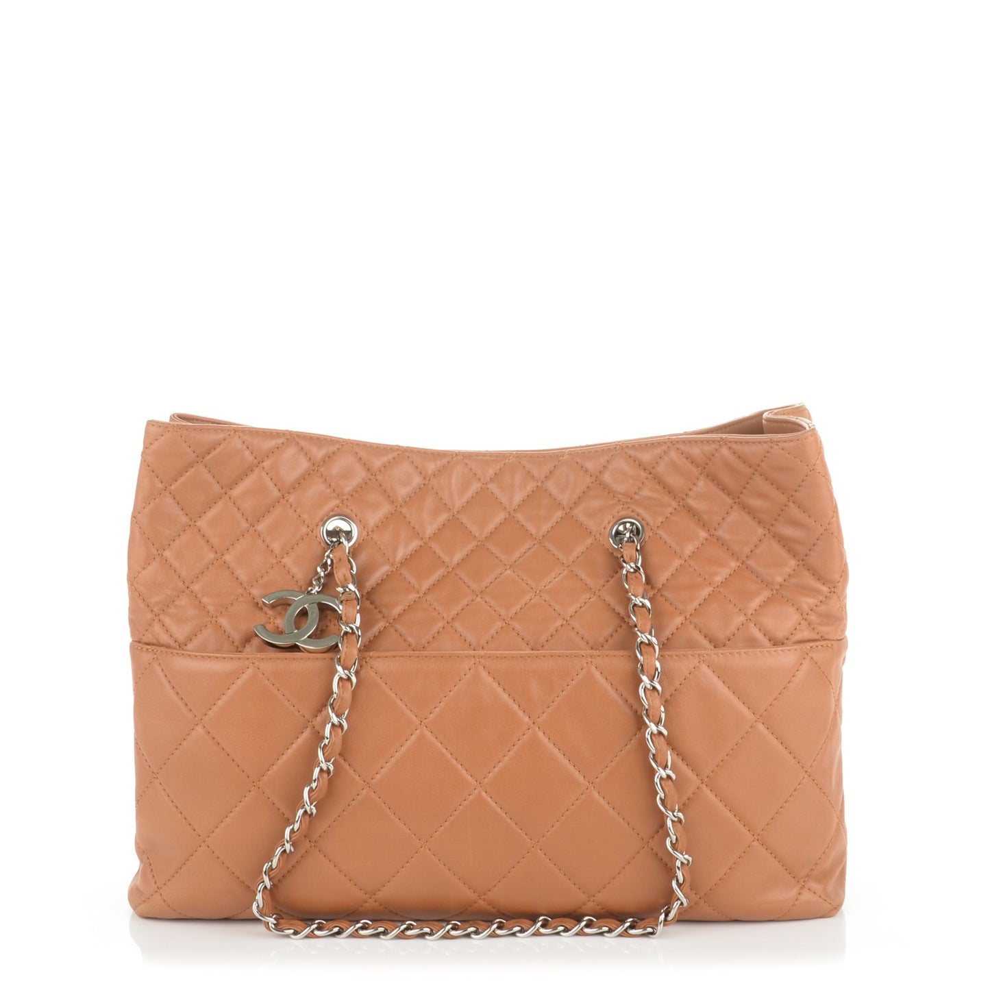 Calfskin Quilted Large In the Business Tote Dark Beige
