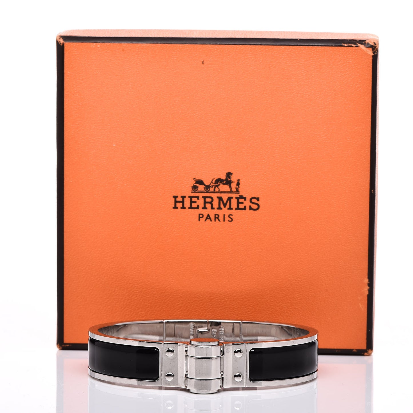 Enamel Charniere Uni Narrow Hinged Bracelet S Black