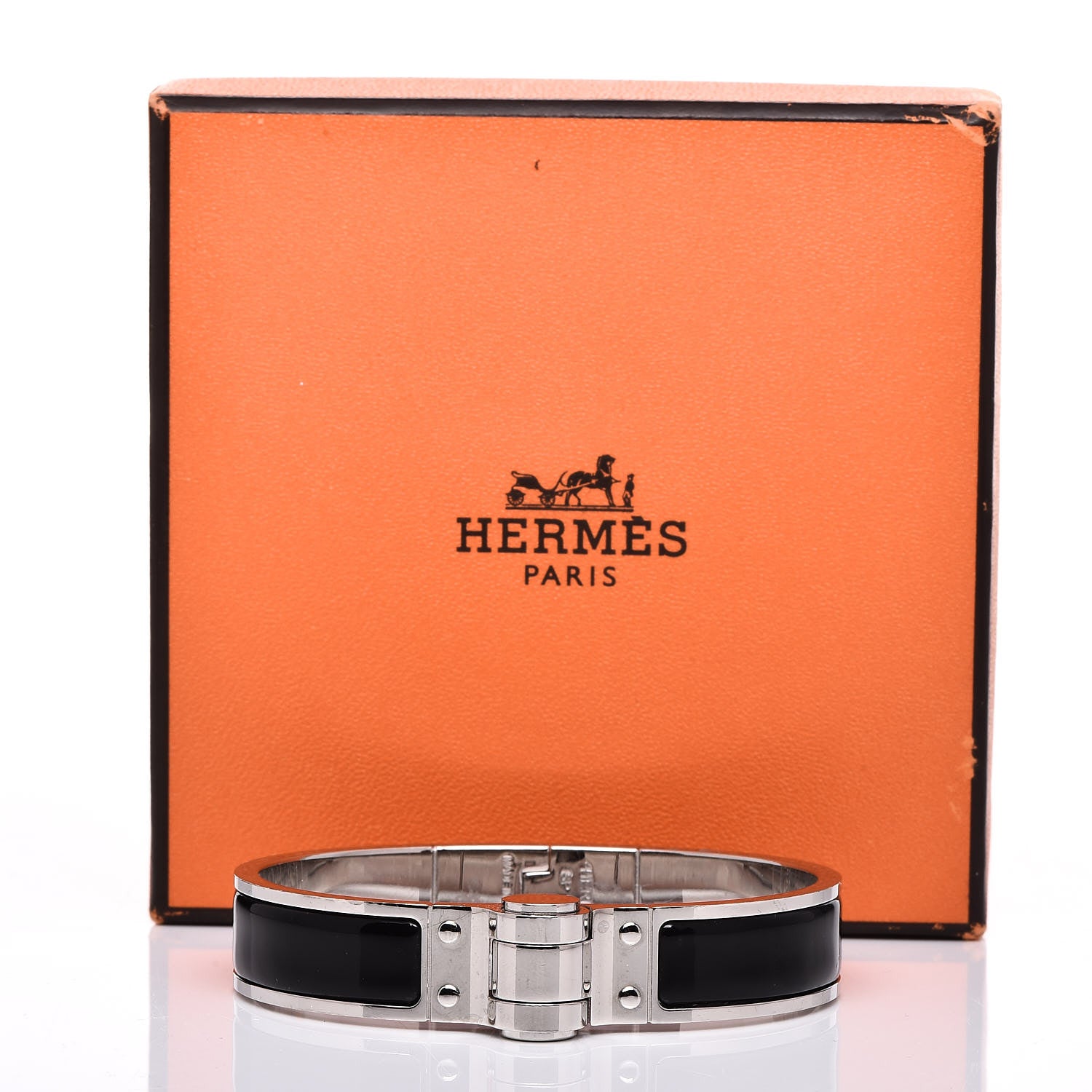 Hermes Enamel Charniere Uni Narrow Hinged Bracelet S Black 5 of 5
