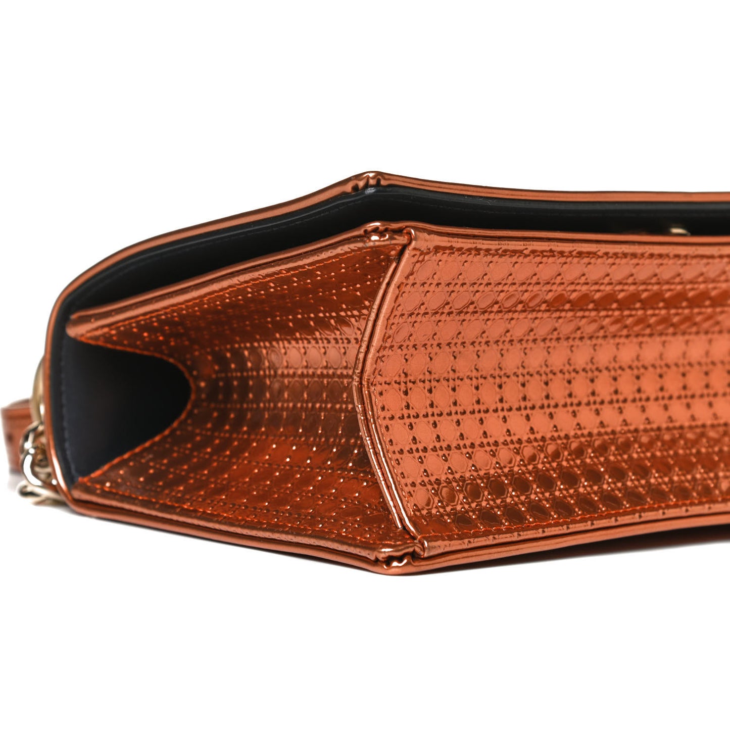 Metallic Patent Micro-Cannage Small Diorama Flap Bag Orange