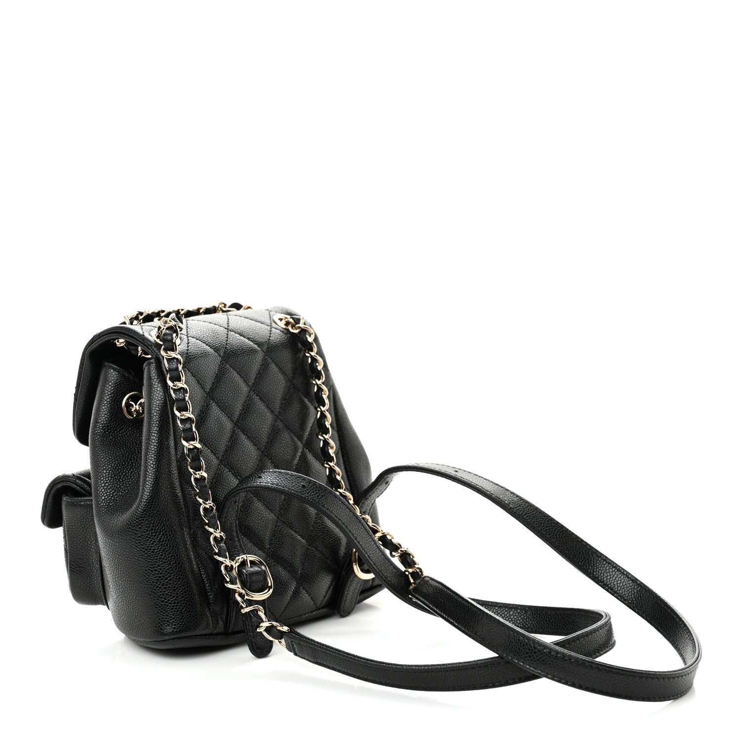 Chanel Shiny Caviar Quilted Small Duma Pockets Drawstring Backpack Black 3 of 11