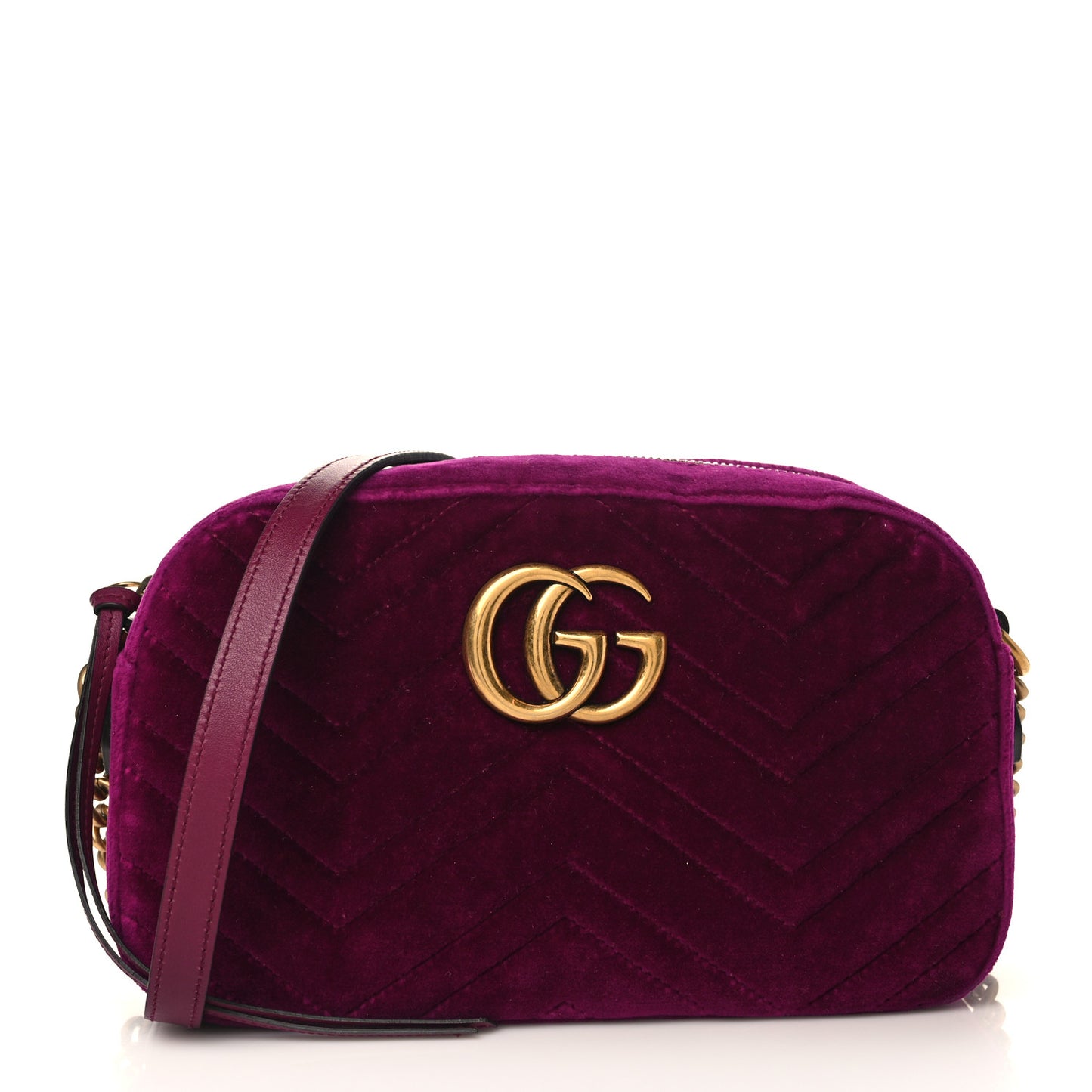 Velvet Matelasse Small GG Marmont Chain Shoulder Bag Fuchsia Violet Cyclamen
