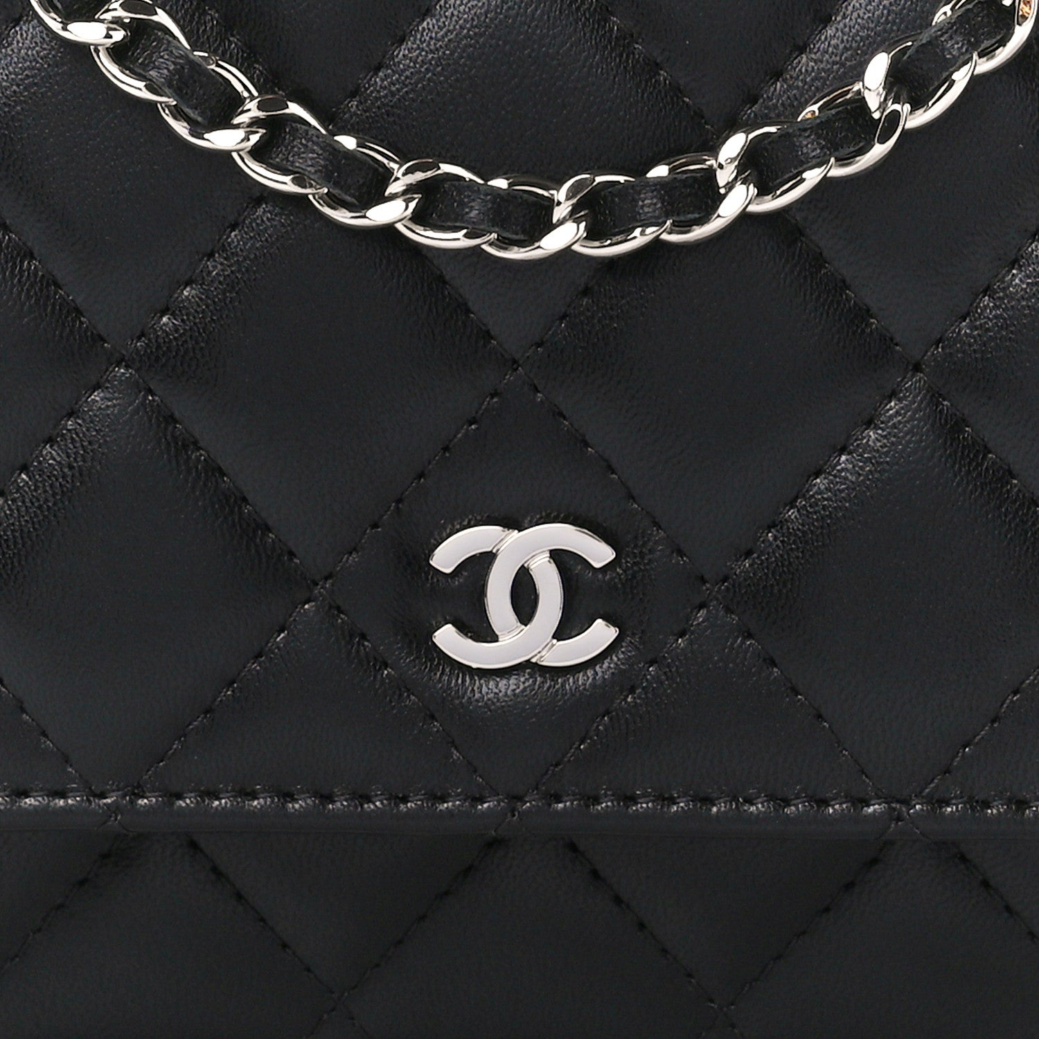 Chanel Lambskin Quilted Wallet On Chain WOC Black 9 of 11