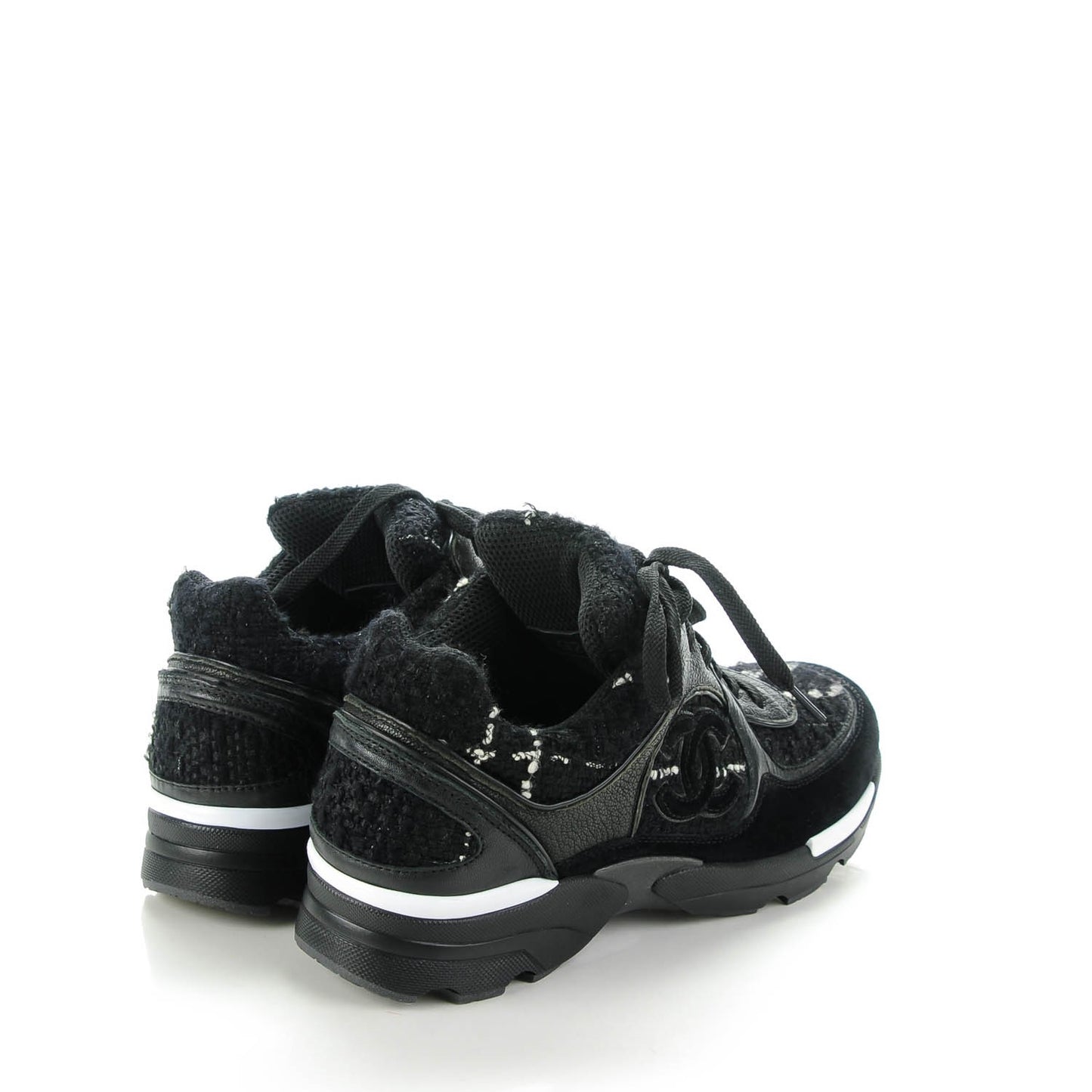 Suede Tweed Goatskin CC Sneakers 35 Black