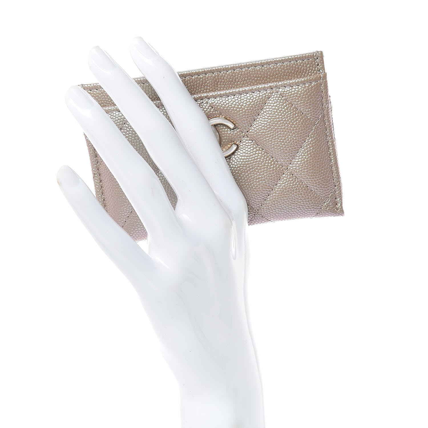 Chanel Iridescent Caviar Quilted Card Holder Beige 2 of 9