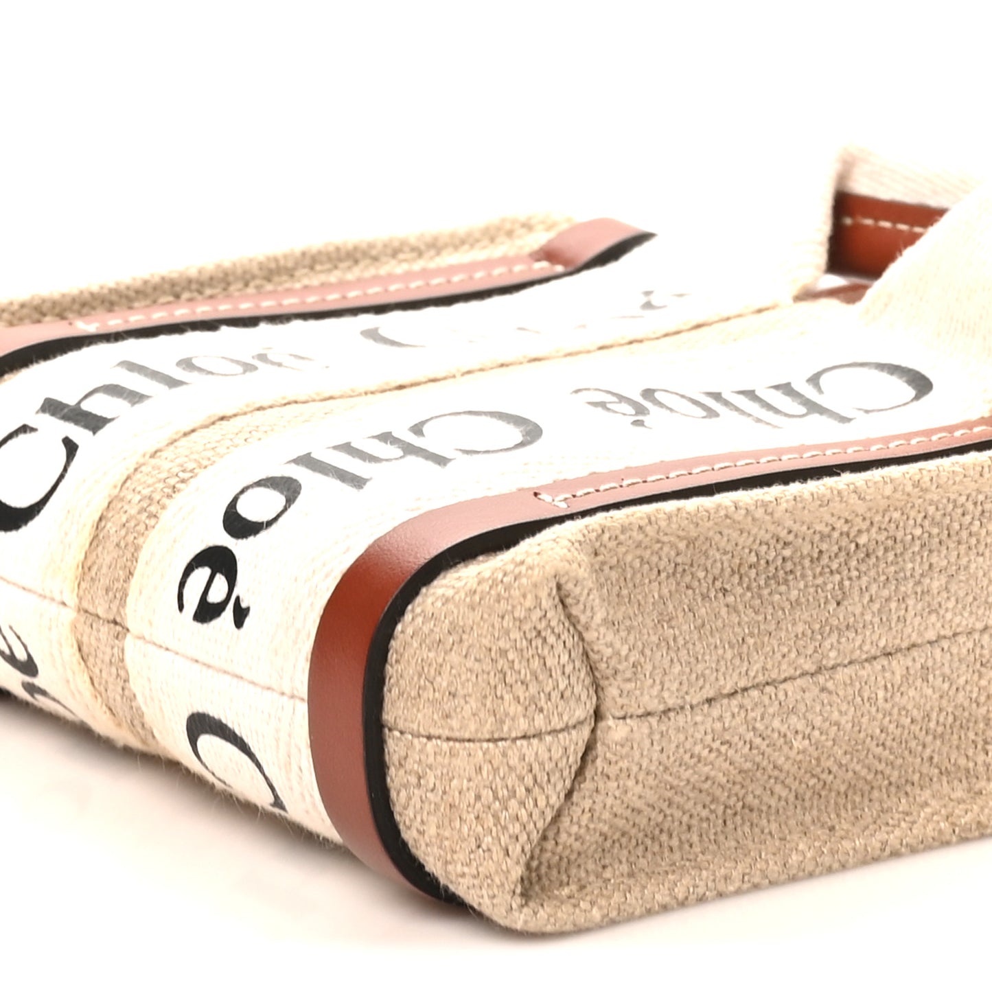 Cotton Calfskin Nano Woody Ribbon Tote White Brown