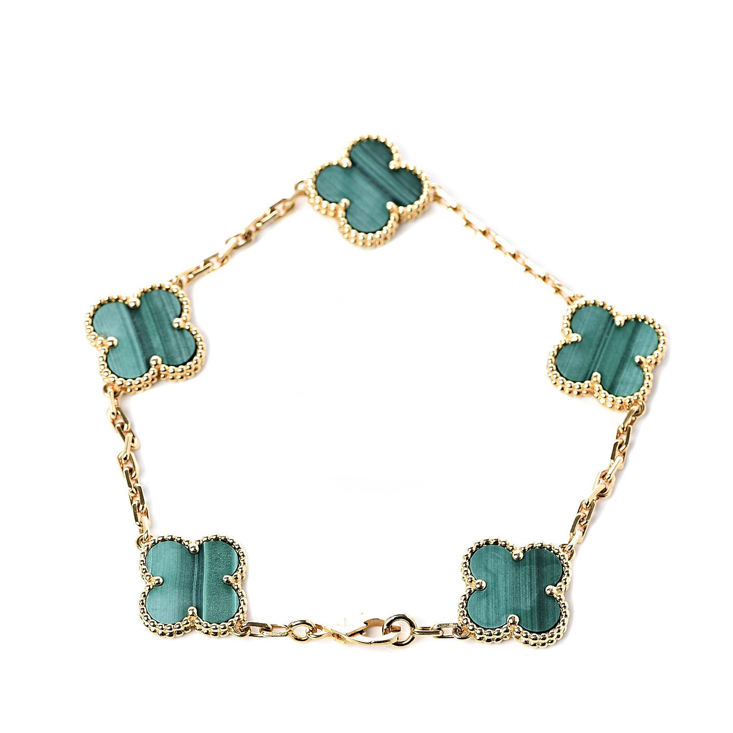 Van Cleef & Arpels 18K Yellow Gold Malachite 5 Motifs Vintage Alhambra Bracelet 3 of 6