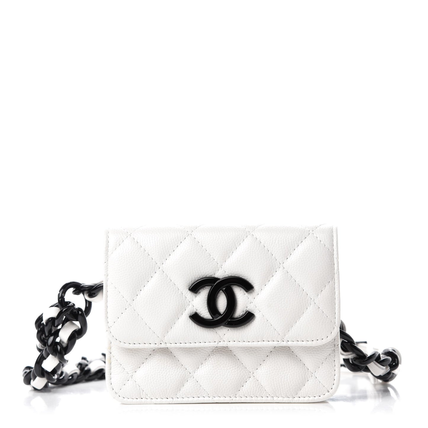 Caviar Quilted My Everything Belt Flap Card Holder White