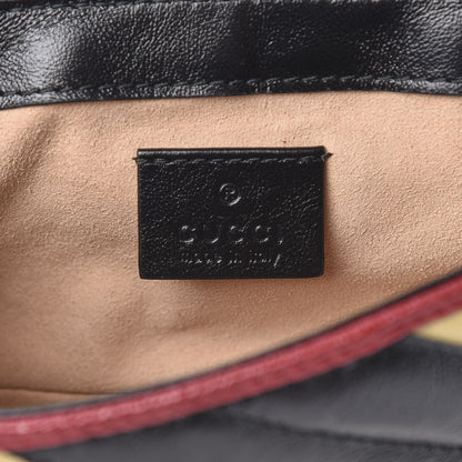Gucci Vintage Effect Calfskin Matelasse Diagonal Striped Super Mini Torchon GG Marmont Shoulder Bag Black Beige 6 of 11