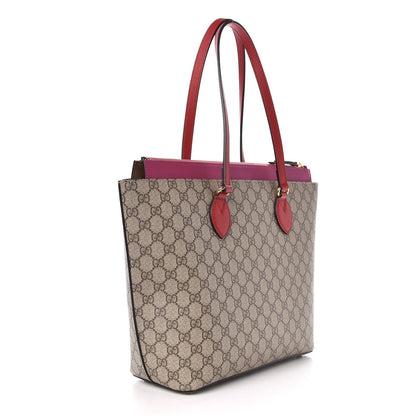 Gucci GG Supreme Monogram Medium Zippered Bucket Tote Beige Hibiscus Red New Rosette 2 of 7