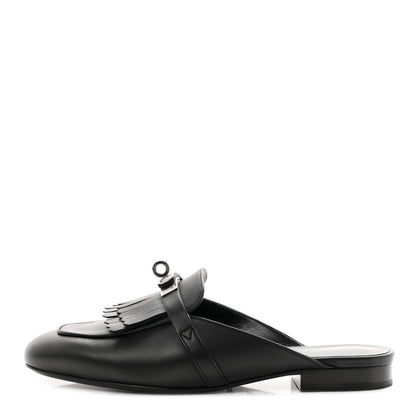 Hermes Fringed Calfskin Oz Mules 36.5 Black 1 of 10